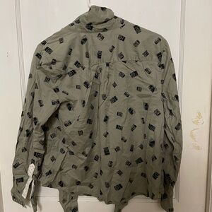 Style&Co Photography Petite Green Button Down Top